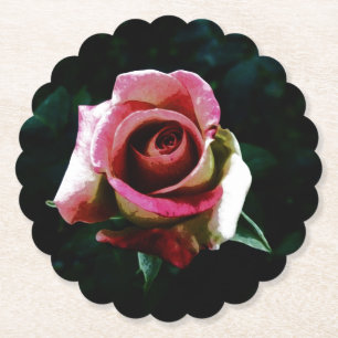 Dessous-de-verre En Papier Rose rouge peinte à l'huile
