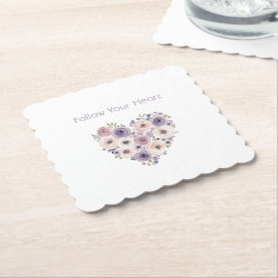 Dessous-de-verre En Papier Rose Violet Blanc Fleur Coeur Anniversaire