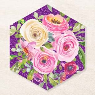 Dessous-de-verre En Papier Roses d'aquarelle en Parties scintillant rose et c