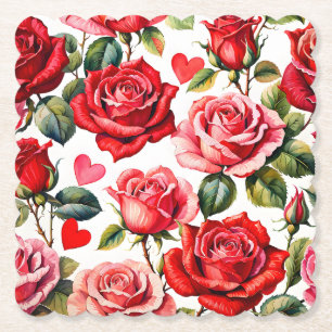 Dessous-de-verre En Papier Roses et coeurs