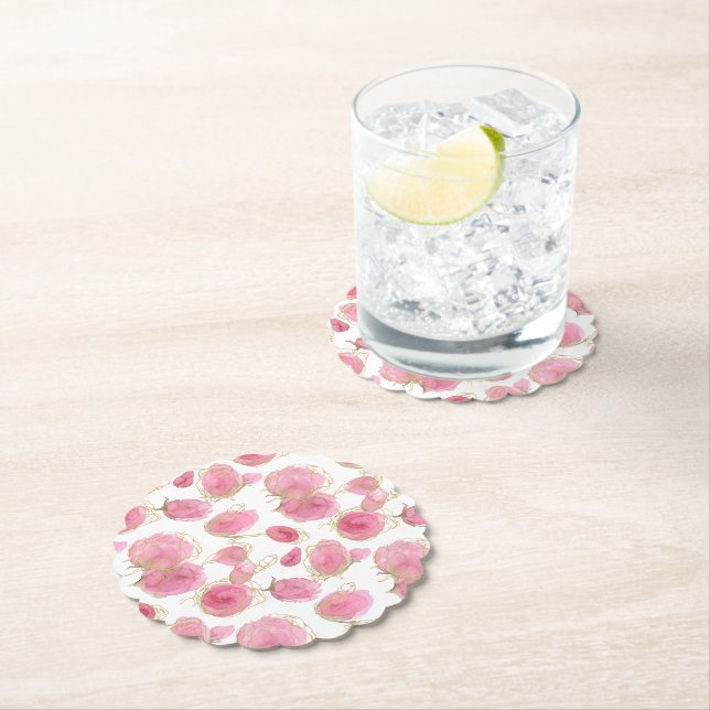 Dessous-de-verre En Papier Roses roses (En situation)