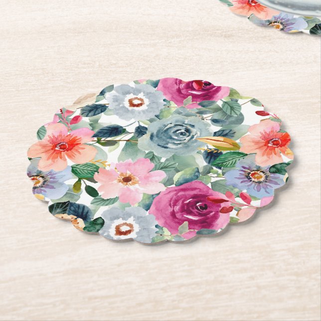 Dessous-de-verre En Papier Roses sarcelles et roses (Incliné)