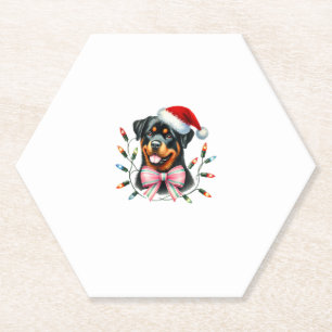 Dessous-de-verre En Papier Rotweiler Chien avec Coquette Bow Noël Matchine