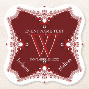 Dessous-de-verre En Papier Rouge Blanc Bordure en Dentelle Élégant Mariage An