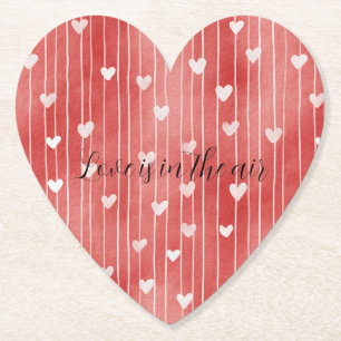 Dessous-de-verre En Papier Rouge Romantique Rayures Blanches Cœurs Amour