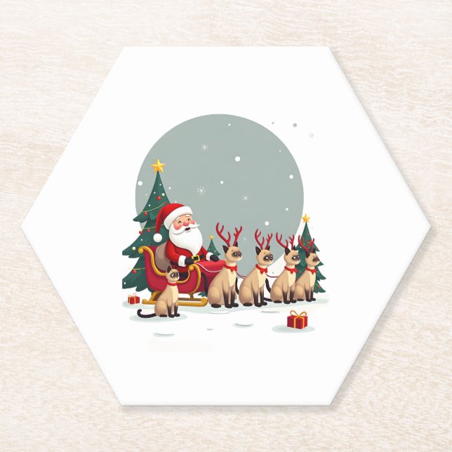 Dessous-de-verre En Papier Siamese Reindeer Christmas Siamese Cat Lover Gifts (Devant)