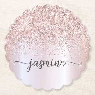 Dessous-de-verre En Papier Signature de nom de monogramme pailleté or rose él
