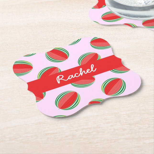 Dessous-de-verre En Papier Sliced watermelon pattern on pink (Incliné)