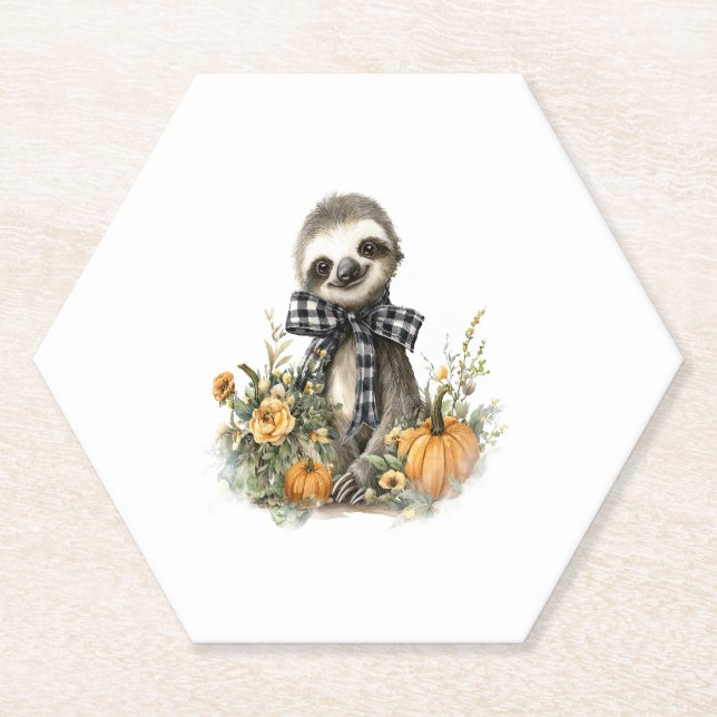 Dessous-de-verre En Papier Sloth Shirt Animaux Automne Citrouille (Devant)