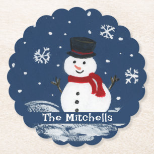 Dessous-de-verre En Papier Snowman peint à la main PERSONNALISER