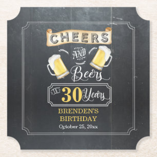 Dessous-de-verre En Papier Soirées et bières à 30 ans fête d'anniversaire
