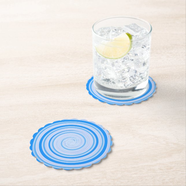 Dessous-de-verre En Papier spirale blanche et bleue (En situation)