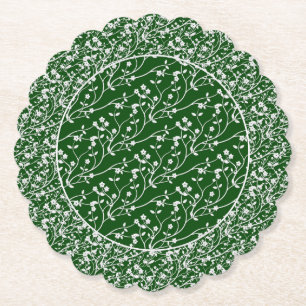 Dessous-de-verre En Papier Spray Floral, Blanc-Vert 6-