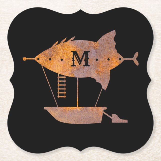 Dessous-de-verre En Papier Steampunk Rusty Airship Custom Monogramme (Devant)