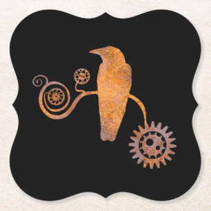 Dessous-de-verre En Papier Steampunk Rusty Perching Crow and Gears