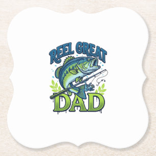 Dessous-de-verre En Papier Super Papa Pêche à la Bass Conception Vectorielle