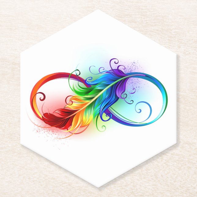 Dessous-de-verre En Papier Symbole d'infini avec plume arc-en-ciel (Devant)