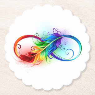 Dessous-de-verre En Papier Symbole d'infini avec plume arc-en-ciel