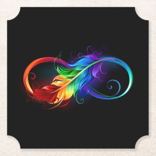 Dessous-de-verre En Papier Symbole d'infini avec plume arc-en-ciel