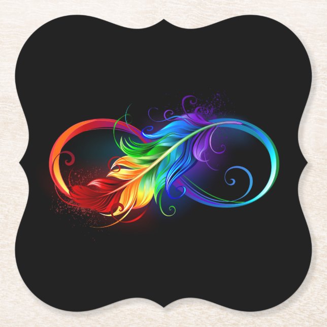 Dessous-de-verre En Papier Symbole d'infini avec plume arc-en-ciel (Devant)