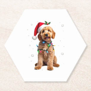 Dessous-de-verre En Papier T-shirt de Noël pour chien Goldendoodle avec arbre