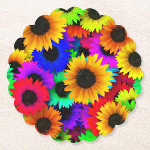 Dessous-de-verre En Papier Tableau joyeux de tournesols colorés