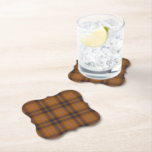 Dessous-de-verre En Papier Tartan bleu orange Brown (En situation)