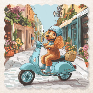 Dessous-de-verre En Papier Teckel standard montant sur un scooter
