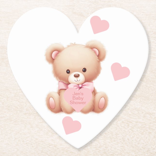 Dessous-de-verre En Papier Teddy Bear Coeurs roses (Devant)