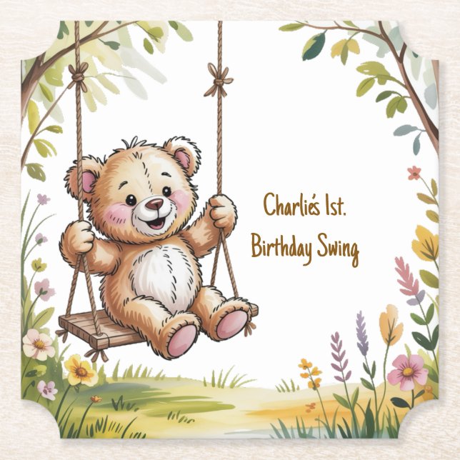 Dessous-de-verre En Papier Teddy's First Birday Swing Party (Devant)