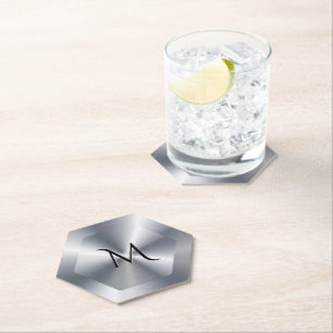 Dessous-de-verre En Papier Texture argent métallique monogramme personnalisé