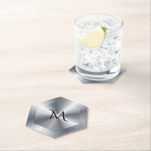 Dessous-de-verre En Papier Texture argent métallique monogramme personnalisé