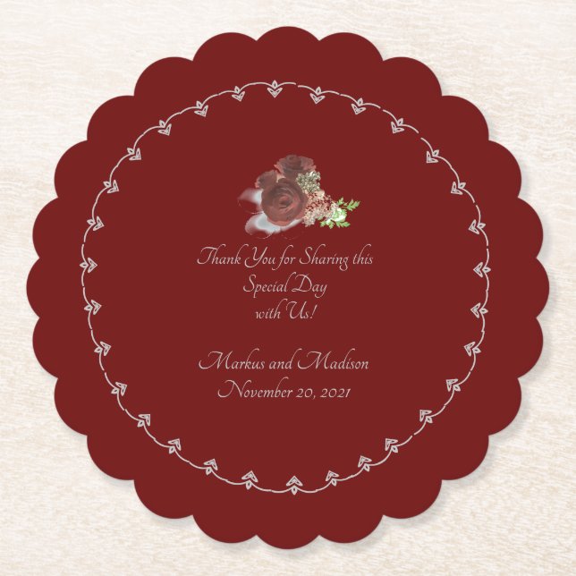 Dessous-de-verre En Papier Thème Rose Bourgogne (Devant)