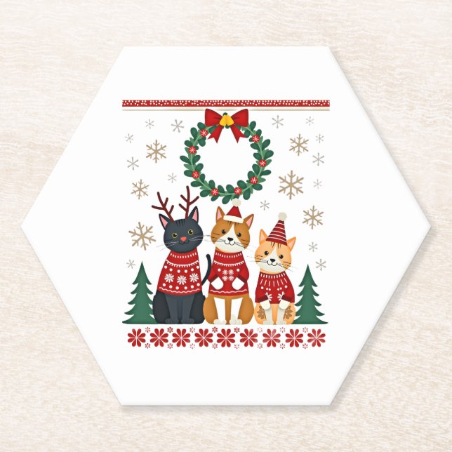 Dessous-de-verre En Papier Three Cat Funny Christmas Cat Ugly Xmas Sweater Me (Devant)