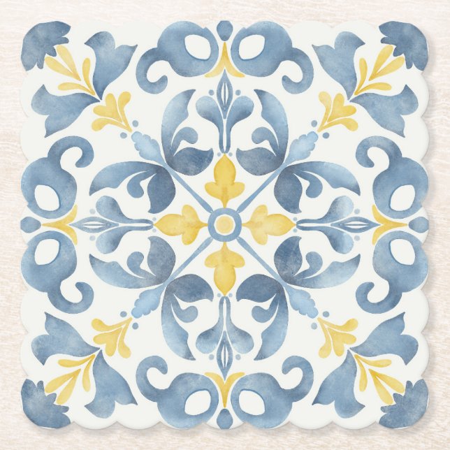 Dessous-de-verre En Papier Tille carrelée bleue italienne Citron (Devant)