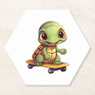 Dessous-de-verre En Papier Tortue de skateboard, conception d'animal athlétiq