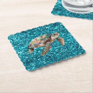 Dessous-de-verre En Papier Tortue verte turquoise