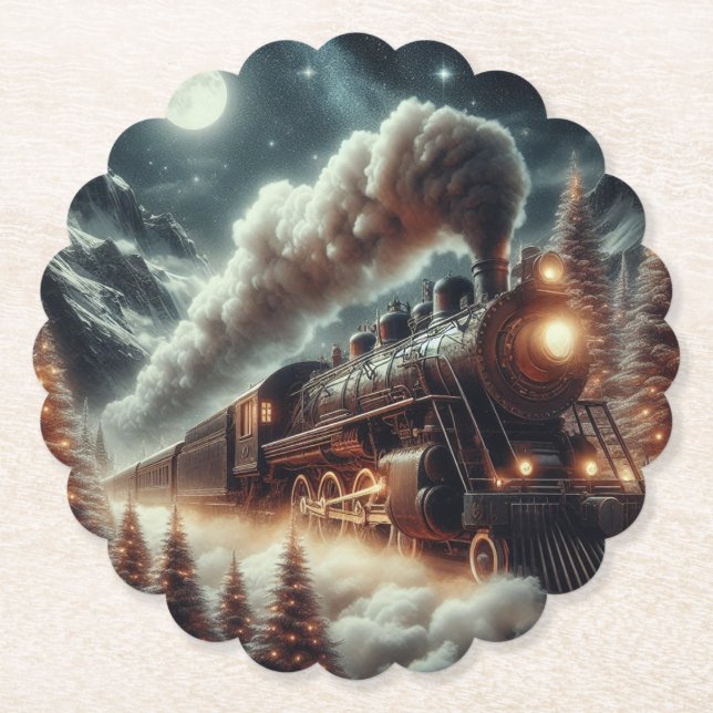 Dessous-de-verre En Papier Train de nuit d'hiver/Noël (Devant)
