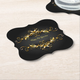 Dessous-de-verre En Papier Trame Gold Scroll Joyeux Nouvel An Texte 20xx
