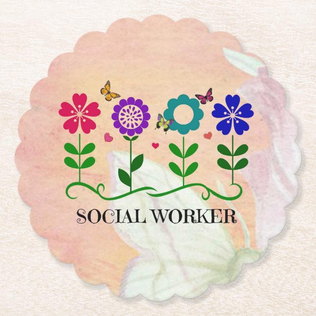 Dessous-de-verre En Papier Travailleur social, Pastel Springtime Design, (Devant)