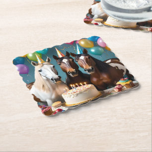 Dessous-de-verre En Papier Trois Chevaux Piebald fête d'anniversaire,