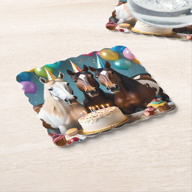Dessous-de-verre En Papier Trois Chevaux Piebald fête d'anniversaire, (Incliné)