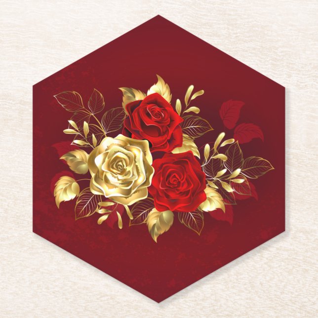 Dessous-de-verre En Papier Trois Roses de bijoux (Devant)