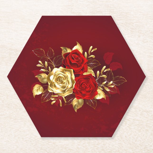 Dessous-de-verre En Papier Trois Roses de bijoux (Devant)