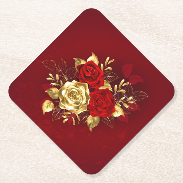 Dessous-de-verre En Papier Trois Roses de bijoux (Devant)