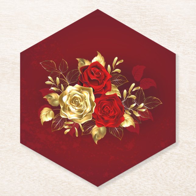 Dessous-de-verre En Papier Trois Roses de bijoux (Devant)