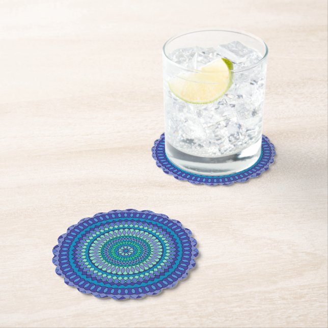 Dessous-de-verre En Papier Turquoise and teal blue mandala  (En situation)