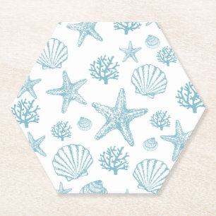 Dessous-de-verre En Papier Turquoise Seashell Starfish Beach Motif