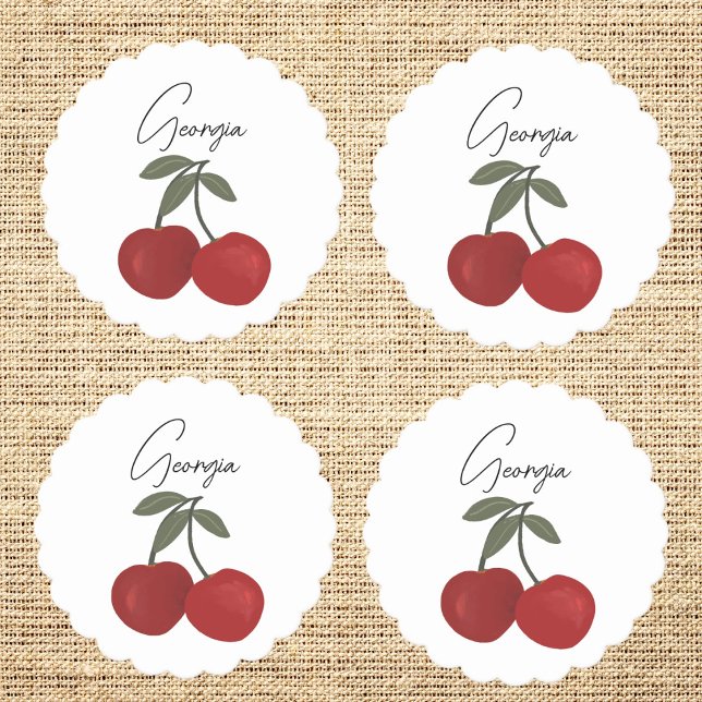 Dessous-de-verre En Papier Two Red Cherries Illustration | Cute Fruit Art  (Créateur téléchargé)