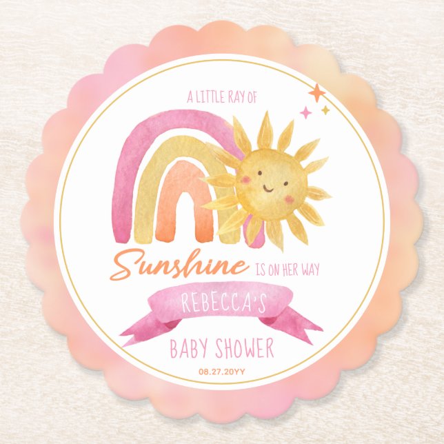 Dessous-de-verre En Papier Un petit rayon de soleil Baby shower fille (Devant)